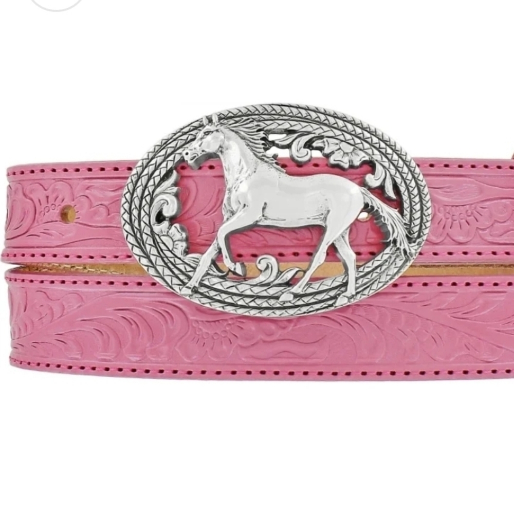 Justin Girl's Lil' Beauty Pink Leather Belt with Horse Buckle C30201